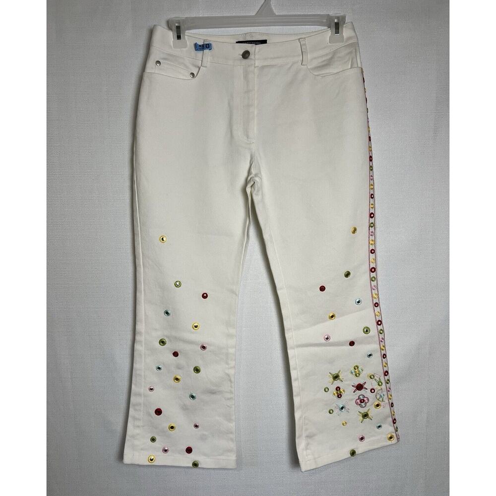 ETCETERA VINTAGE White EMBROIDERED EMBELLISHED Blue JEANS Women’s Size 10